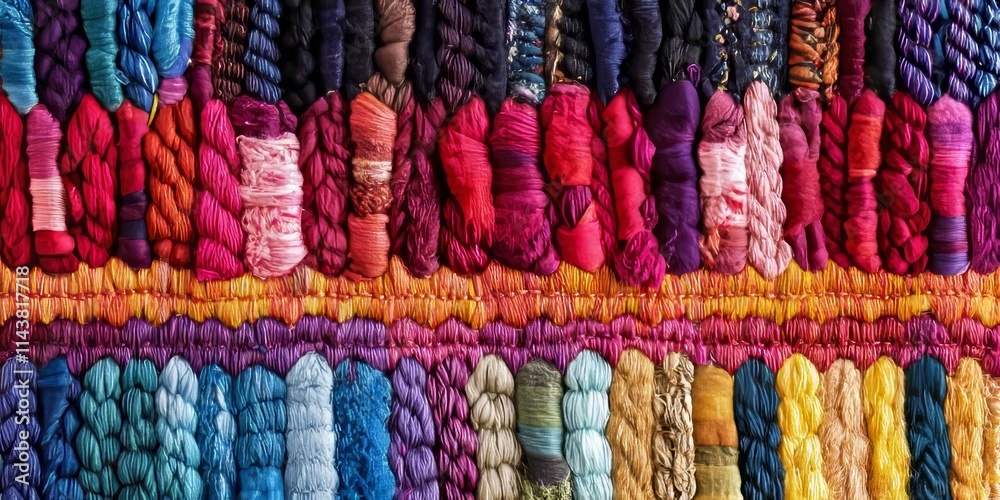Poster Vibrant and colorful rows of a rag rug showcase an array of woven colors, highlighting the intricate craftsmanship and design of the rag rug with its stunning color palette.