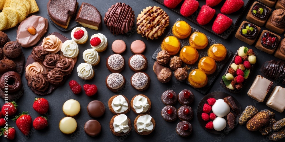 Poster top view of a delightful sweet food menu showcasing a variety of delicious treats. this sweet food m