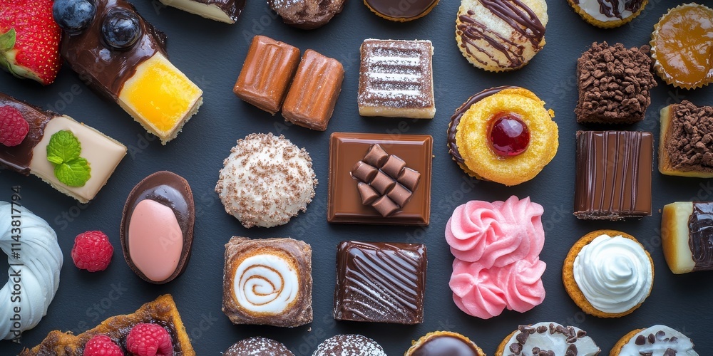 Poster top view of a delightful sweet food menu showcasing a variety of delicious treats. this sweet food m