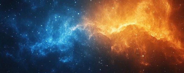Obraz premium A stunning cosmic scene featuring swirling blue and orange nebulae, set against a backdrop of stars, evoking the mysteries of the universe.