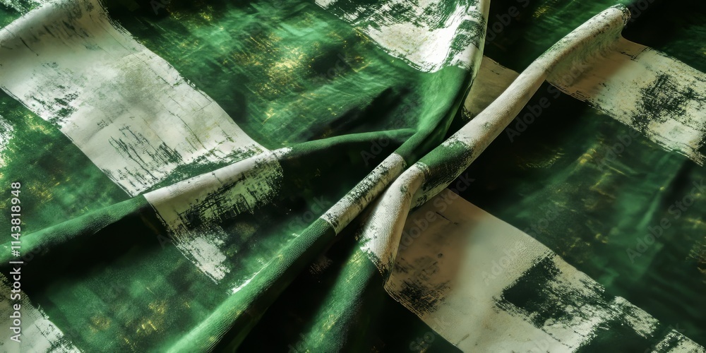Poster Retro vintage style fabric featuring a green flag pattern, showcasing the unique texture of the green flag design in a charming and nostalgic way for various creative projects.