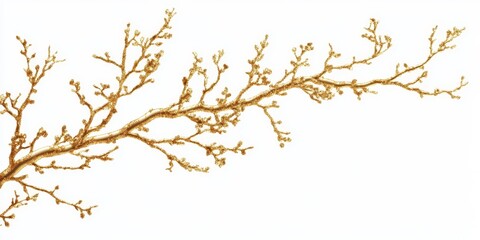 Obraz premium Golden branches showcase a stunning gold tree branch isolated against a white background. These golden branches serve as perfect decorations for greeting cards and Christmas decor.