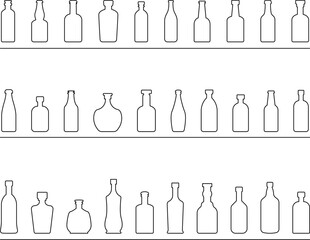 Glass bottle icon set - Different silhouettes of bottle. Glass bottles symbols, Bar sign vector illustration.