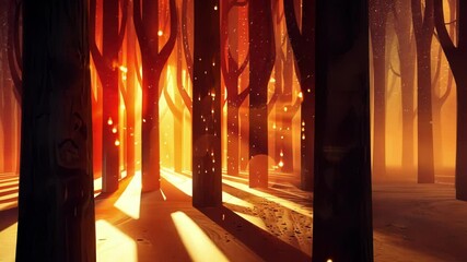 Flowing big data streams through a vibrant forest of servers, glowing with energy at sunset, representing the dynamic exchange of information in the digital era - Powered by Adobe