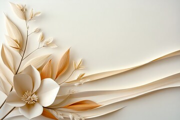 Elegant arrangement of paper flowers and leaves showcasing delicate craftsmanship in soft neutral tones
