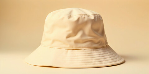 Classic beige bucket hat displayed on a soft gradient background with subtle texture