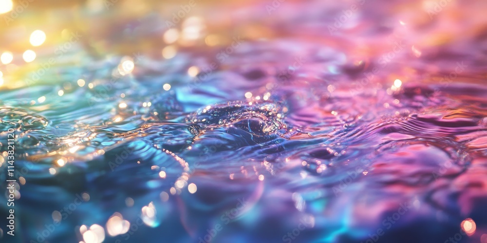 Fototapete Water texture overlay effect designed for enhancing photos and mockups. This water texture creates a unique organic drop diagonal shadow caustic effect, featuring rainbow light refraction on surfaces.