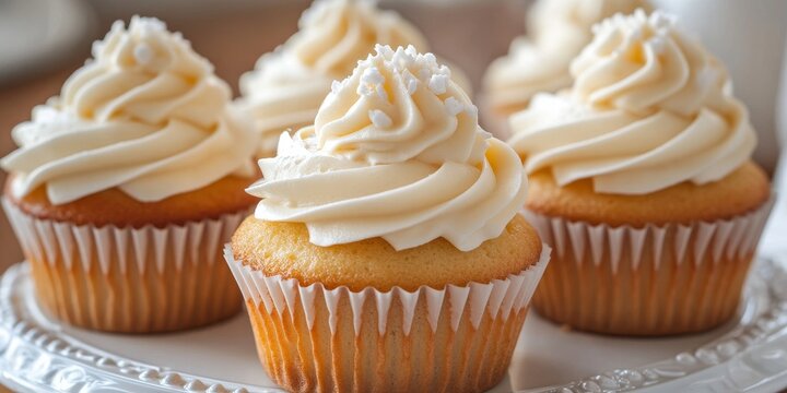 Indulge in delicious cream cupcakes topped with rich icing and sugar. These delightful cream cupcakes offer a sweet treat, perfect for any celebration or casual dessert experience with rich icing.