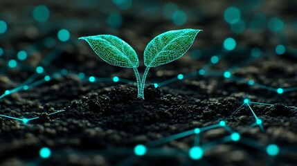 Digital Representation of Growing Plant in Soil with Futuristic Network Connections