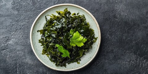 Dried seaweed on a plate represents a healthy food choice, showcasing the nutritional benefits and unique flavors that dried seaweed can offer as part of a balanced diet.