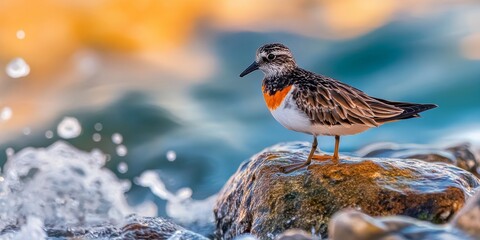 Water bird Turnstone in its natural habitat, showcasing the unique characteristics of the Ruddy Turnstone. Experience the beauty of this water bird, known scientifically as Arenaria interpres.
