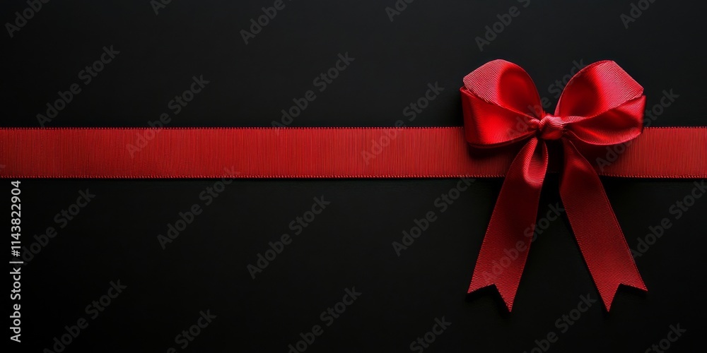 Poster festive red ribbon and bow displayed on a black background create an elegant atmosphere. this red ri