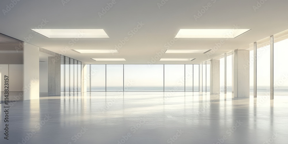 Poster modern empty office interior featuring a sleek design with an open white ceiling. the cool tone of t