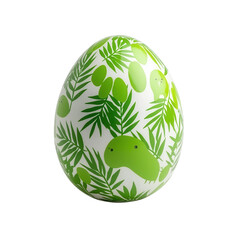 A decorative green egg adorned with palm leaf patterns and subtle cartoonish characters, highlighting a tropical theme.