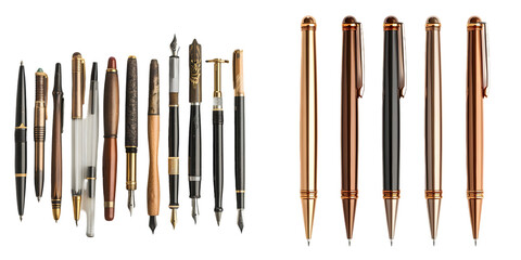 Set of pens isolated on a white background. Generative AI.