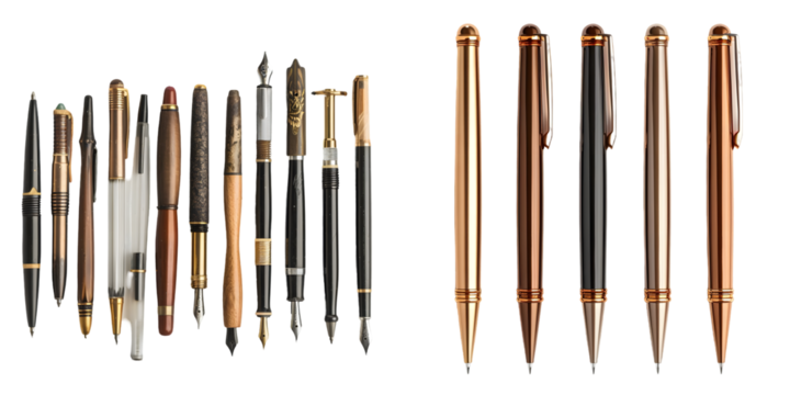 Set of pens isolated on a white background. Generative AI.