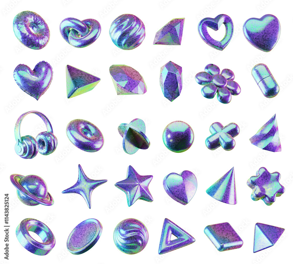 Fototapete holographic element set pack isolated background 3d rendering