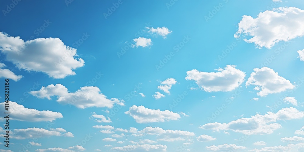 Poster bright blue sky adorned with tiny clouds creates a serene background, perfect for showcasing a sunny