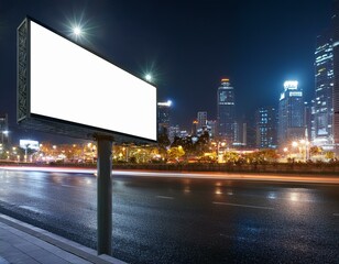Billboard on night city background side. Generated image