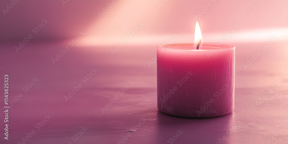 Aufkleber burning pink candle illuminated against a soft pink background creates a calming ambiance, highlight