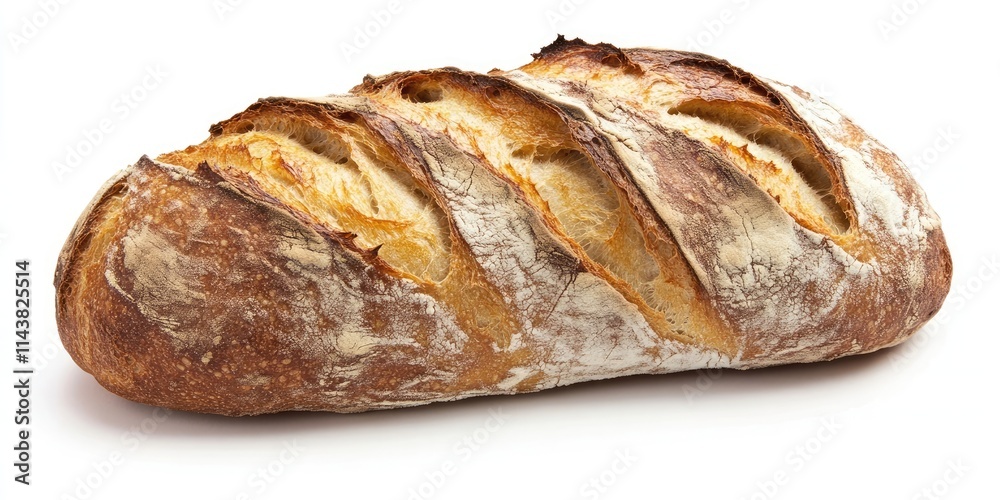 Aufkleber freshly baked crusty bread displayed in isolation, showcasing the delicious texture and golden crust
