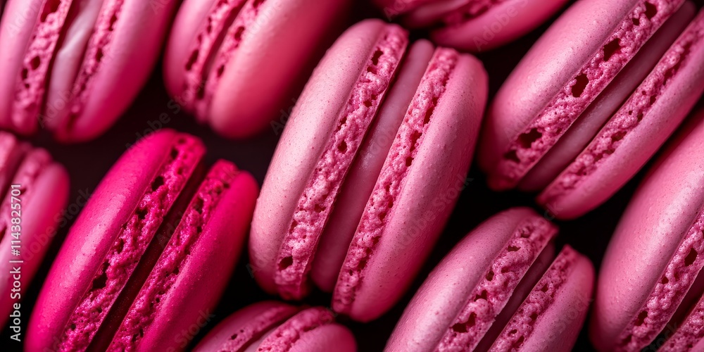 Poster closeup of vibrant pink macarons displayed beautifully. the colorful macarons showcase various shade