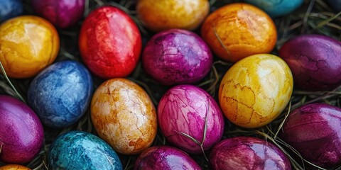 Easter eggs beautifully dyed in onion peel showcase vibrant colors and celebrate the light of the Easter holiday, embodying cherished religious traditions associated with Easter.