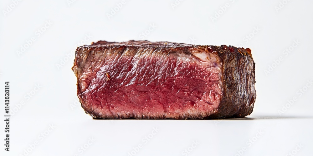 Poster piece of meat displayed on a white background, showcasing its texture and quality, highlighting the 