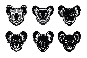 Set of koala head silhouette vector illustration