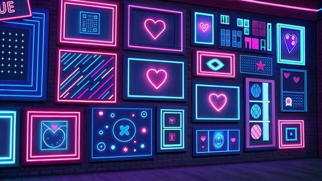 Clashing Frames A chaotic mixture of frames displaying various content with a clashing color palette of electric blue and neon pink. Header links flash different colors as they