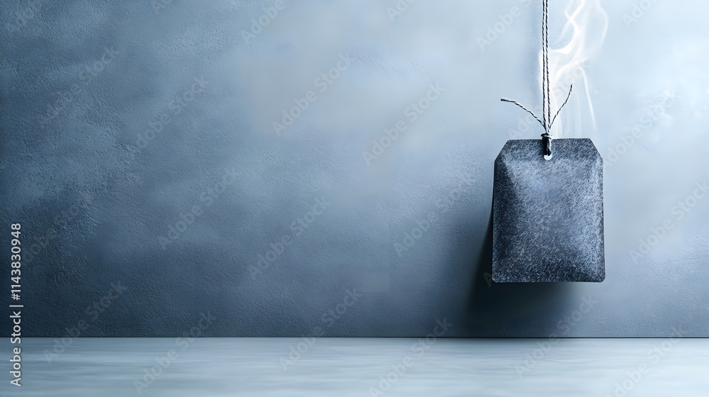 Poster A suspended object emits smoke against a textured gray background, creating a minimalist and intriguing visual effect
