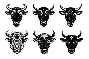 Set of ox silhouette vector illustration