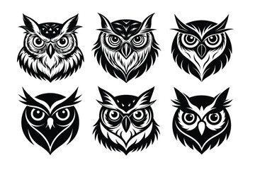 Set of owl head silhouette vector illustration