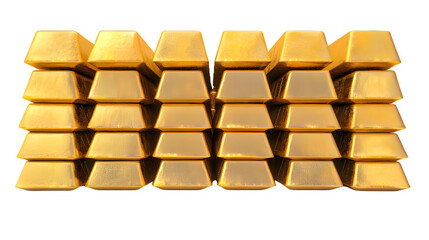 stack of of heavy gold bars on transparent background