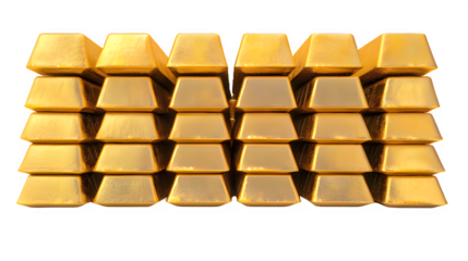 stack of of heavy gold bars on transparent background