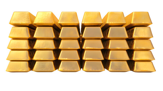 stack of of heavy gold bars on transparent background