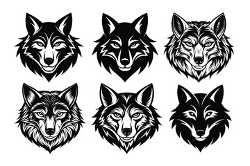 Set of wolf head silhouette vector illustration