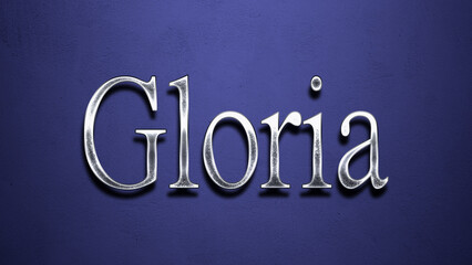 3D Chrome name design of Spanish name Gloria on blue Background.