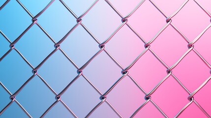 Fototapeta premium A close-up of a chain-link fence displaying a gradient of blue to pink colors, creating a visually striking and modern aesthetic.