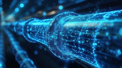 A digital representation water pipeline incorporating AI ML IoT smart leak detection highlighting advanced technology water management maintenance efficient resource use