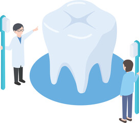 歯科衛生について指導をする歯科医と女性