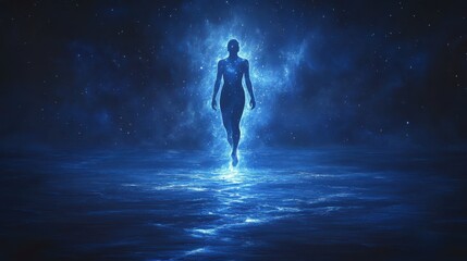 Fototapeta premium A Soulful Journey Through the Cosmos: Mystical Figure on a Celestial Sea