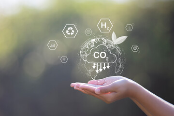 The carbon neutral concept reduces CO2 emissions, reducing global warming. Goal of net zero carbon emissions 2050	