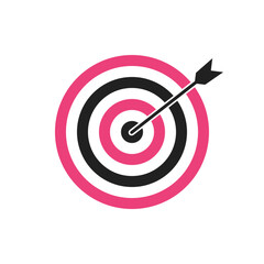 Pink and black bullseye dart target icon. Dart target goal marketing sign. Arrow dart logo vector. Winner dart sign.