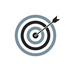 Grey and black bullseye dart target icon. Dart target goal marketing sign. Arrow dart logo vector. Winner dart sign.