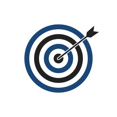 Navy blue and black bullseye dart target icon. Dart target goal marketing sign. Arrow dart logo vector. Winner dart sign.