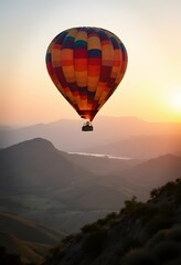 Obraz premium Hot Air Balloon Adventure Sunrise Mountain Flight