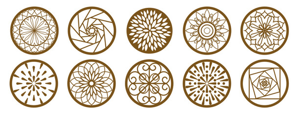 茶色円形の色々な幾何学模様のセット