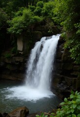 Fototapeta premium Scenic Waterfall in Lush Forest Nature s Beauty