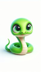 Fototapeta premium Adorable green 3d cartoon snake with big expressive eyes and a playful pose